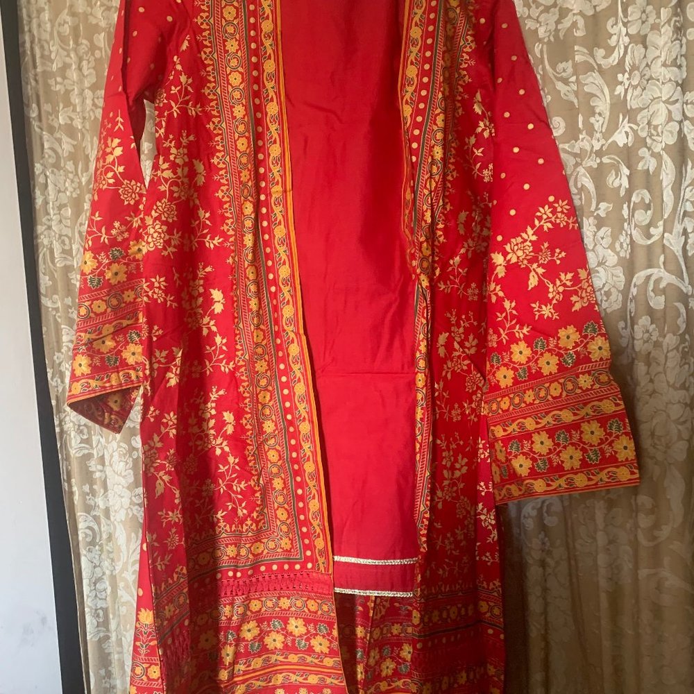 Pakistani Cotton Dress with golden print work